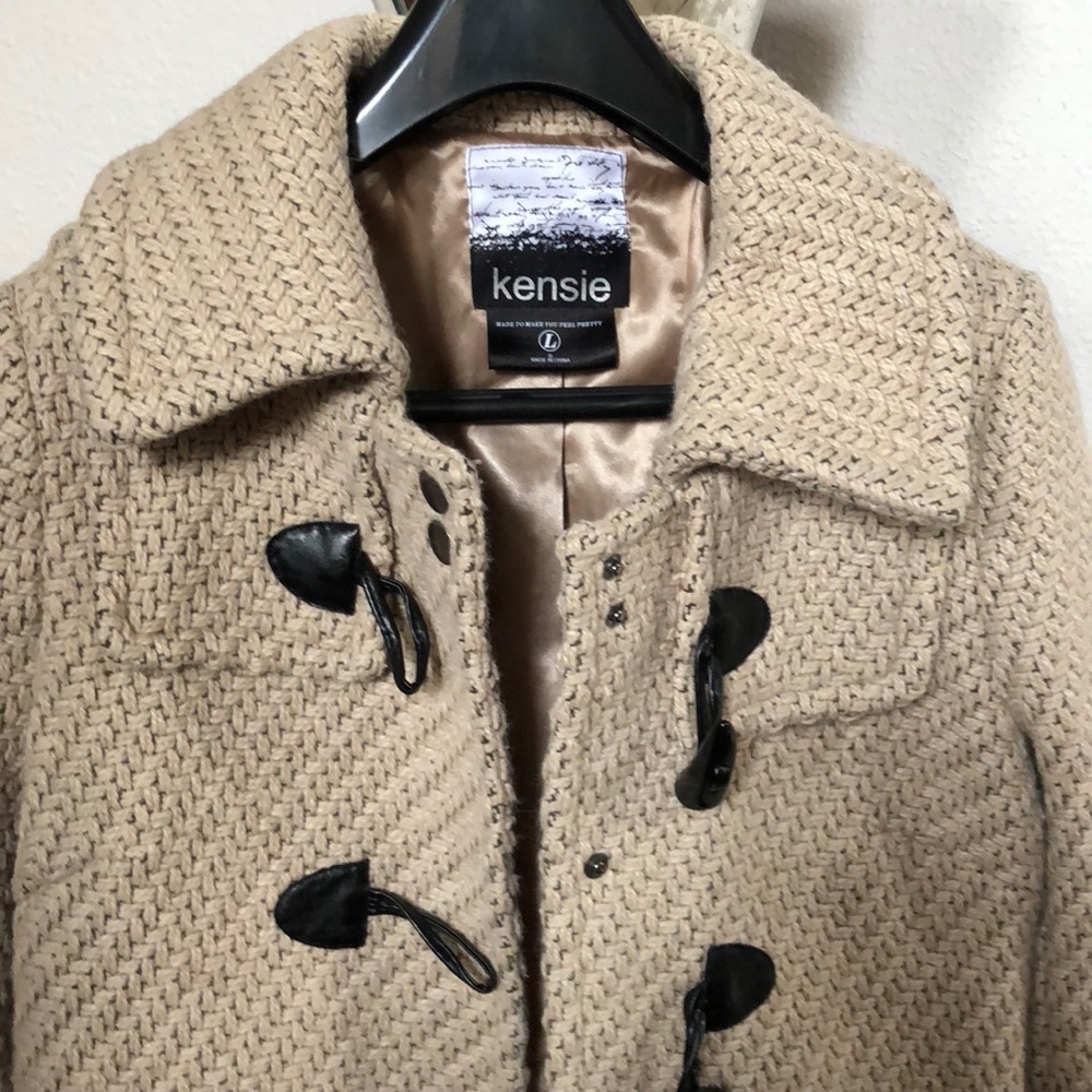 Kensie Beige Knit Toggle Coat Large - Picture 2 of 4